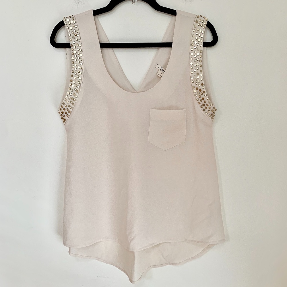 Very J Gold Metal Studded Tank Shell Blouse